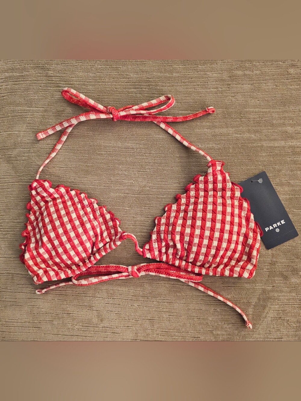 NWT Parke x Target Red Gingham Lettuce Edge Bikini Top S